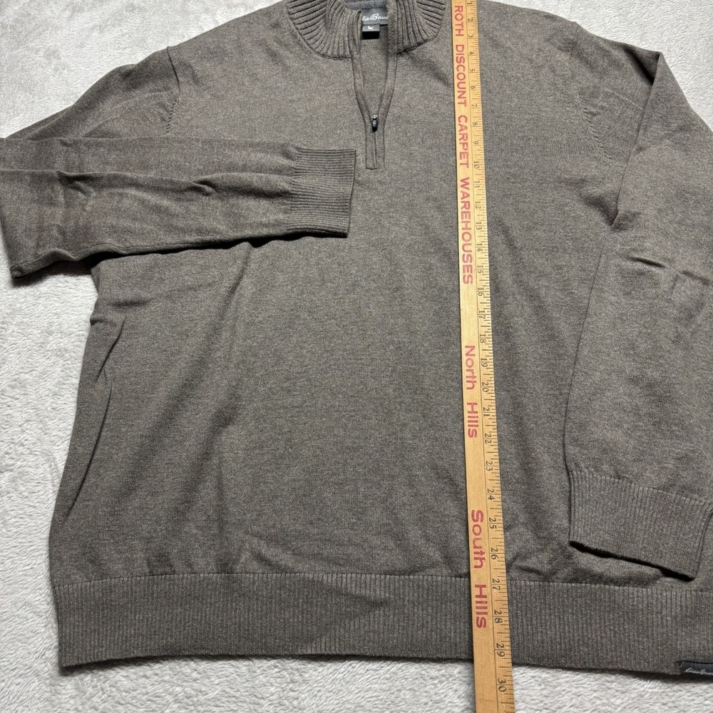 Eddie Bauer Mens 1/4 Zip Sweater Size XL Brown Cotton Merino Wool Blend Pullover - Picture 7 of 7